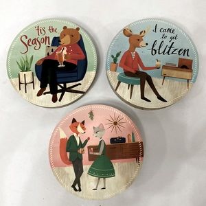 Christmas Cardboard Round Coasters MCM Style Art 12 count